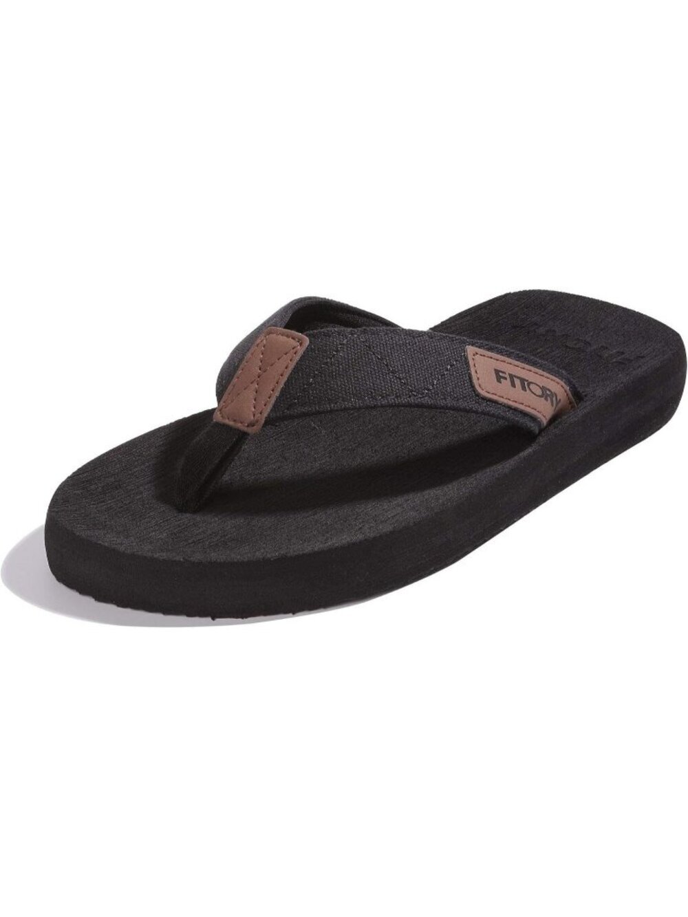 Men's Black Flat Thongs Solid Comfort Split Toe Rubber Flip Flop Slipper Shoes